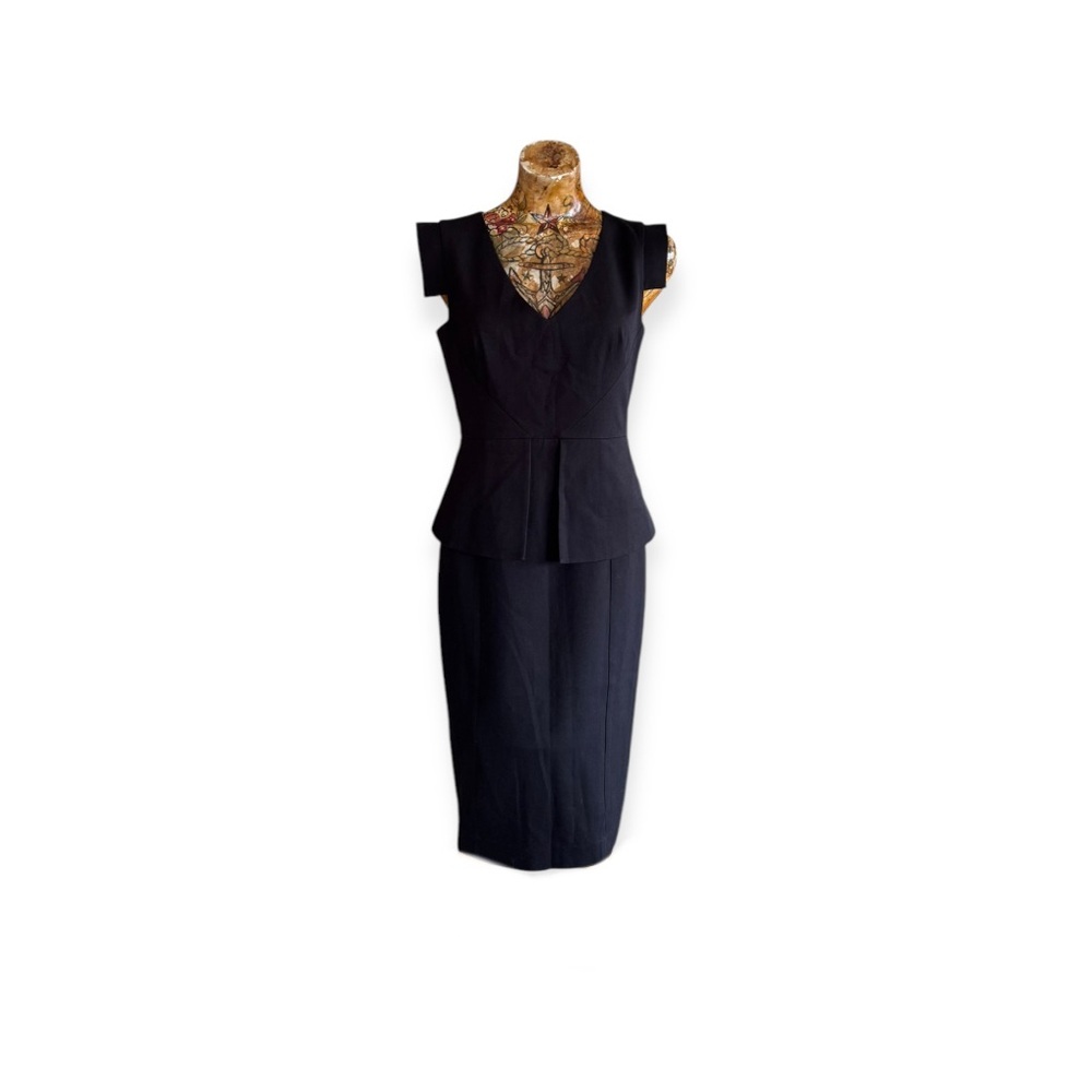 Black Halo midi cocktail dress cap sleeve fitted peplum pencil skirt business o